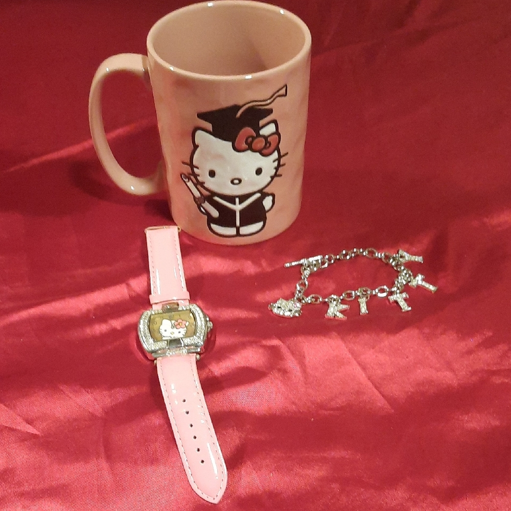 Hello Kitty Bundle Pink Plushie,Watch, Charm Bracelet and Mug Bundle